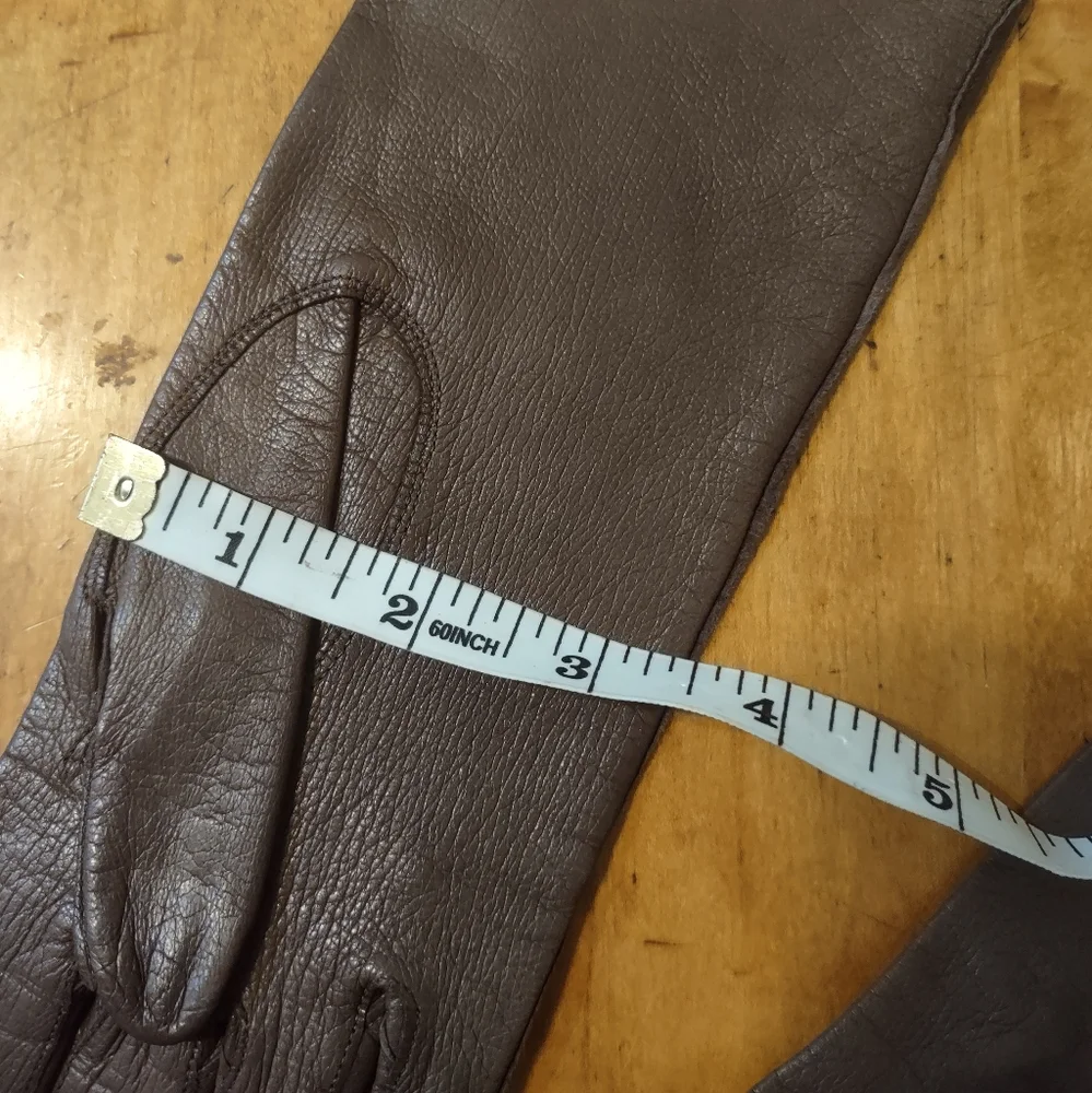 Elegant Brown Leather Gloves Forearm Length